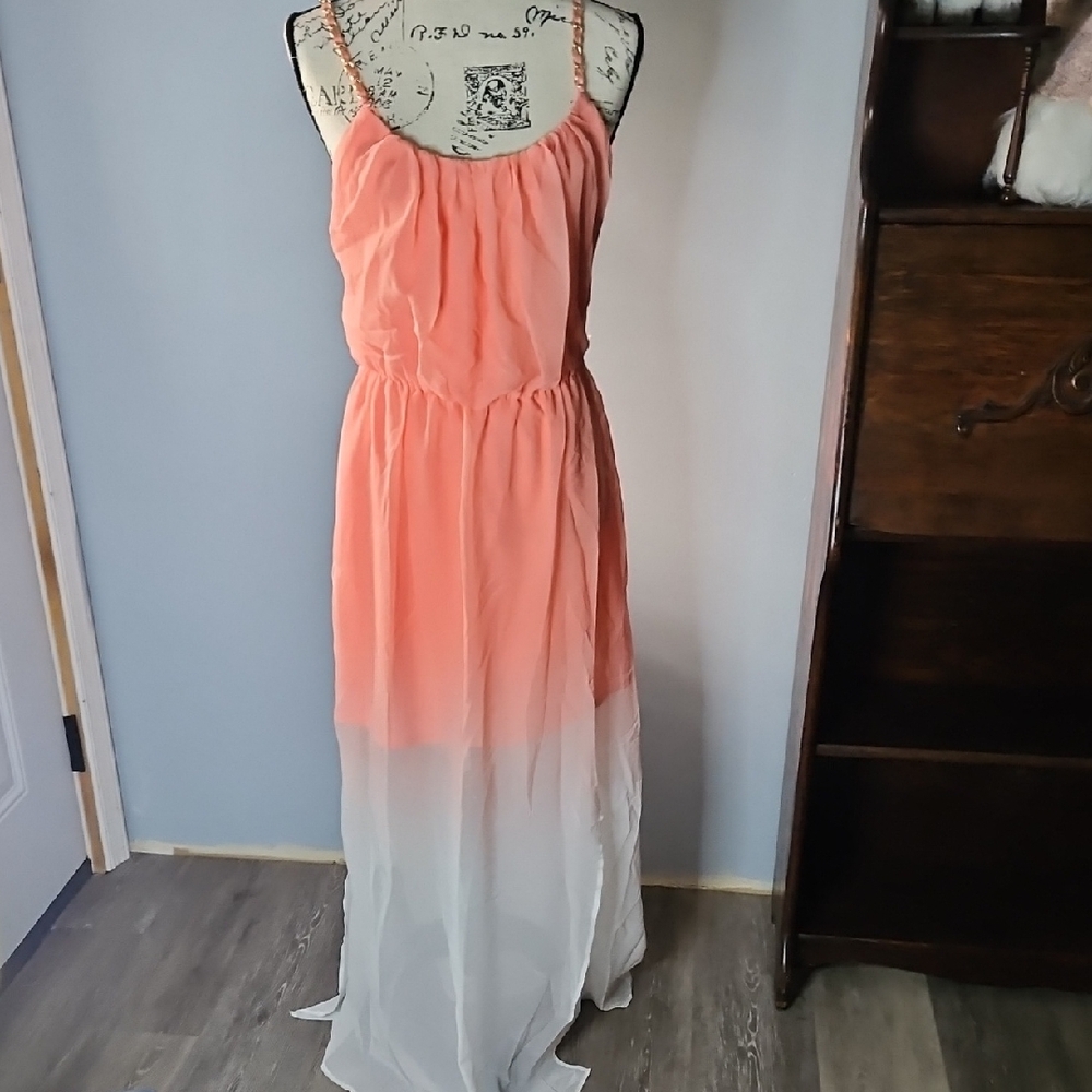 Studio Y Orange Maxi Sundress Spaghetti Strap Wedding Guest
